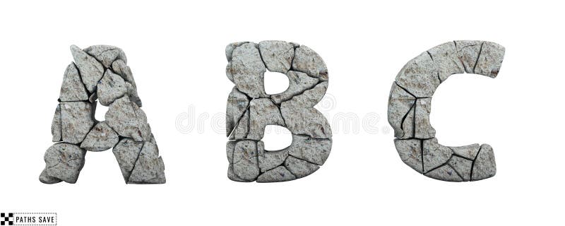 Lettres de pierre parce que c 3d rendre. Alphabet de roche. Économies de navigation. illustration libre de droits