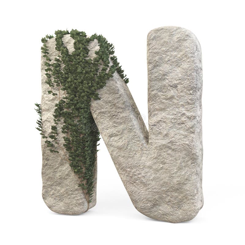 Lettres de pierre réalistes avec ivy isolé sur fond blanc illustration stock
