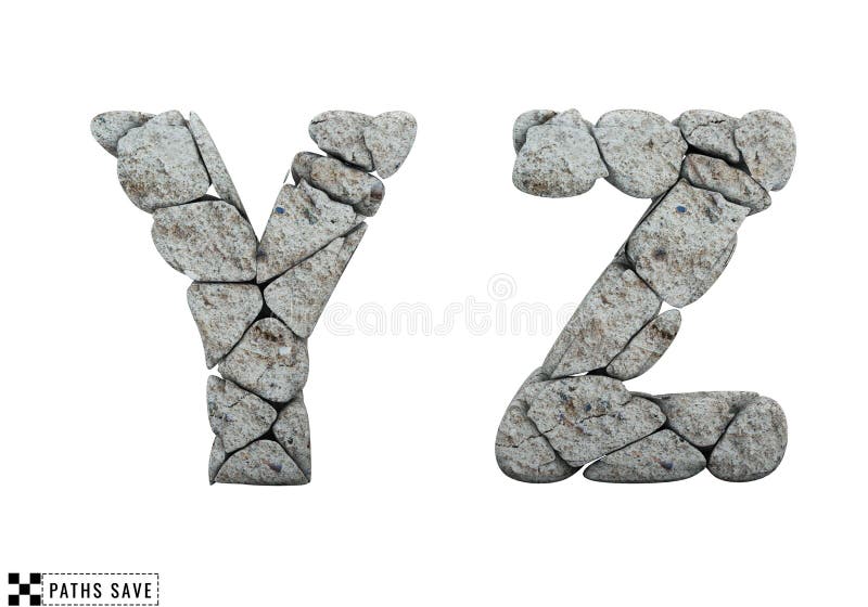 Lettres de pierre y z 3d rendre. Alphabet de roche. Économies de navigation. illustration libre de droits