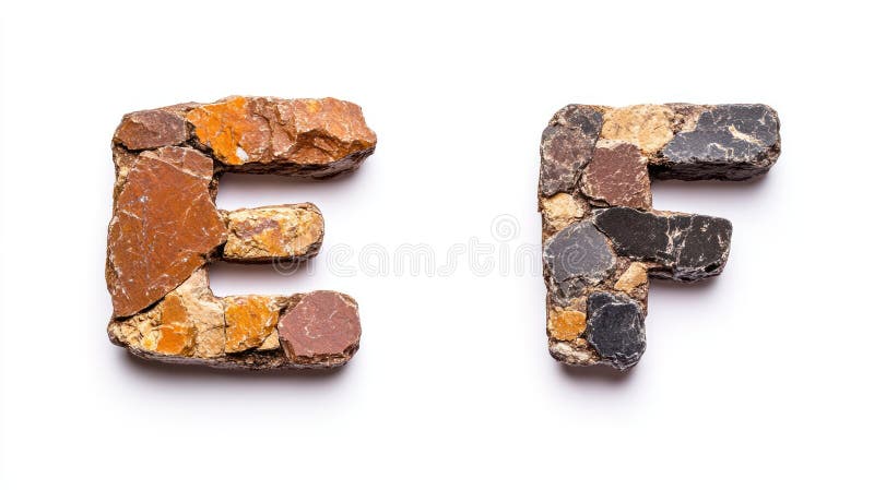 Lettres e et f en pierre sur fond blanc typographie isolée pour des projets de conception et du matériel pédagogique. Cette image présente les lettres e et f taillées dans une texture de pierre et placées sur un fond blanc propre. la typographie est isolée, ce qui facilite l'utilisation dans une variété de projets de conception et de matériels éducatifs. la texture de pierre donne aux lettres un sentiment de permanence et d'intemporalité tandis que le fond propre apporte une touche moderne. cette image pourrait servir à véhiculer des thèmes de résistance, de durabilité et de fiabilité. il pourrait également servir à représenter les initiales d'une société ou d'un particulier. dans l'ensemble, cette image est polyvalente et peut être utilisée dans divers contextes pour ajouter une touche de sophistication et d'élégance.