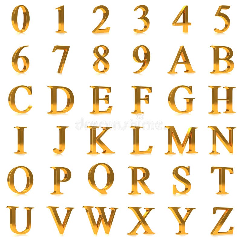 lettres et nombres audacieux de l'or 3d illustration stock lettres et nombres audacieux de l'or 3d illustration stock