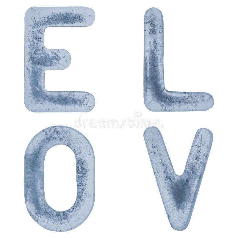 Lettres L, O, V et E en glace
