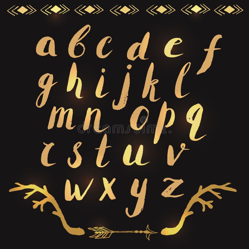 Lettres tirées par la main d'alphabet en or illustration libre de droits Lettres tirées par la main d'alphabet en or illustration libre de droits