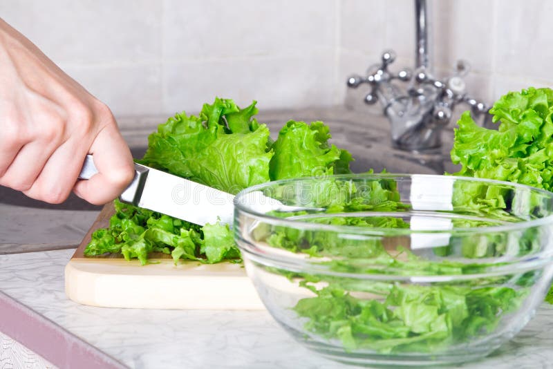 Lettuce with knife