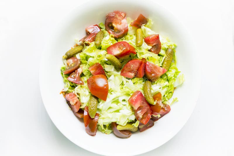 Lettuce Salad with Tomato and Pickles Stock Photo Image of cucumber