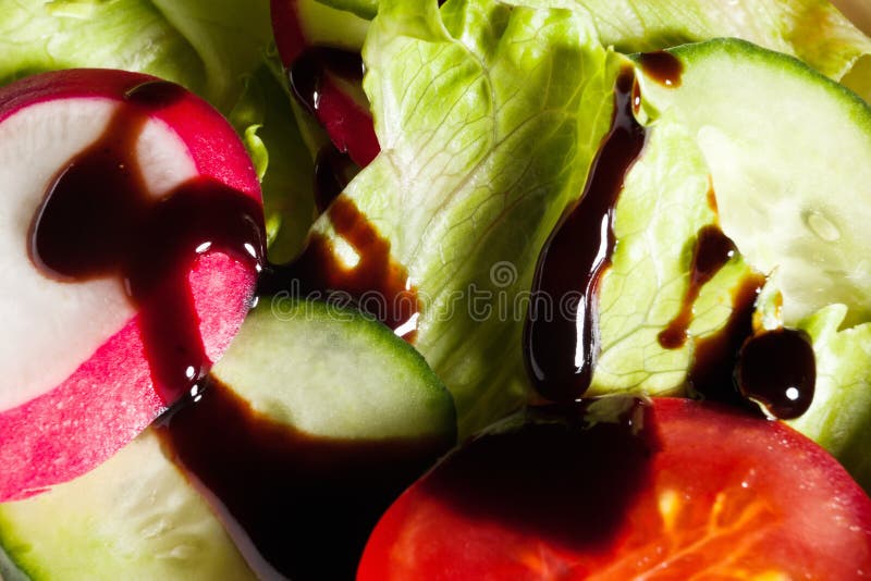 Lettuce with Vegetables and Balsamic Vinegar Stock Photo Image of