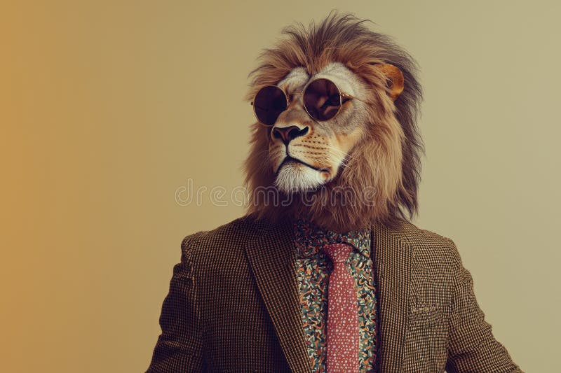 Leu stilat în costum special cu ochelari de soare royalty free stock photo