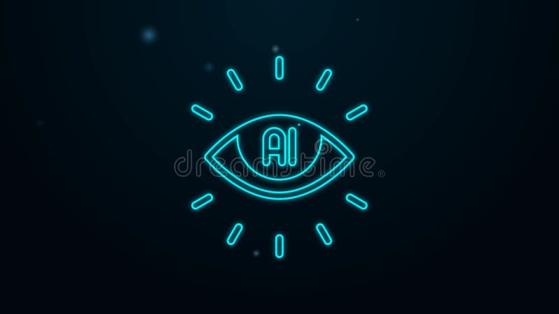 Leuchtend neunline künstliche Intelligenz ai Ikone isoliert auf schwarzem Hintergrund. Cloud-Computing lizenzfreie abbildung