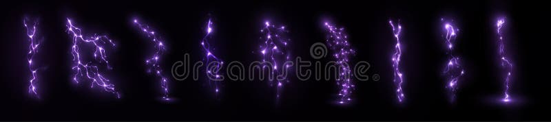 Leuchtende violette und blaue Blitze, die durch einen dunklen Himmel ragen, perfekt für kühne Abstraktion stock abbildung