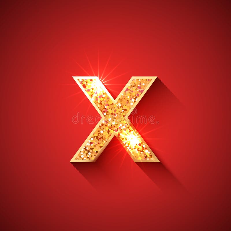 Leuchtender goldener Buchstabe x auf rotem Hintergrund stock abbildung