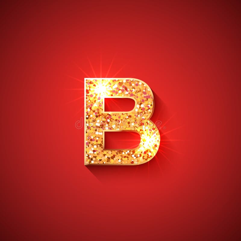Leuchtender goldener Buchstabe b auf rotem Hintergrund vektor abbildung