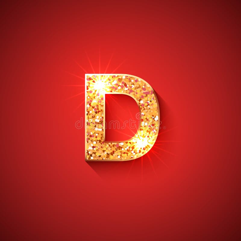 Leuchtender goldener Buchstabe d auf rotem Hintergrund stock abbildung