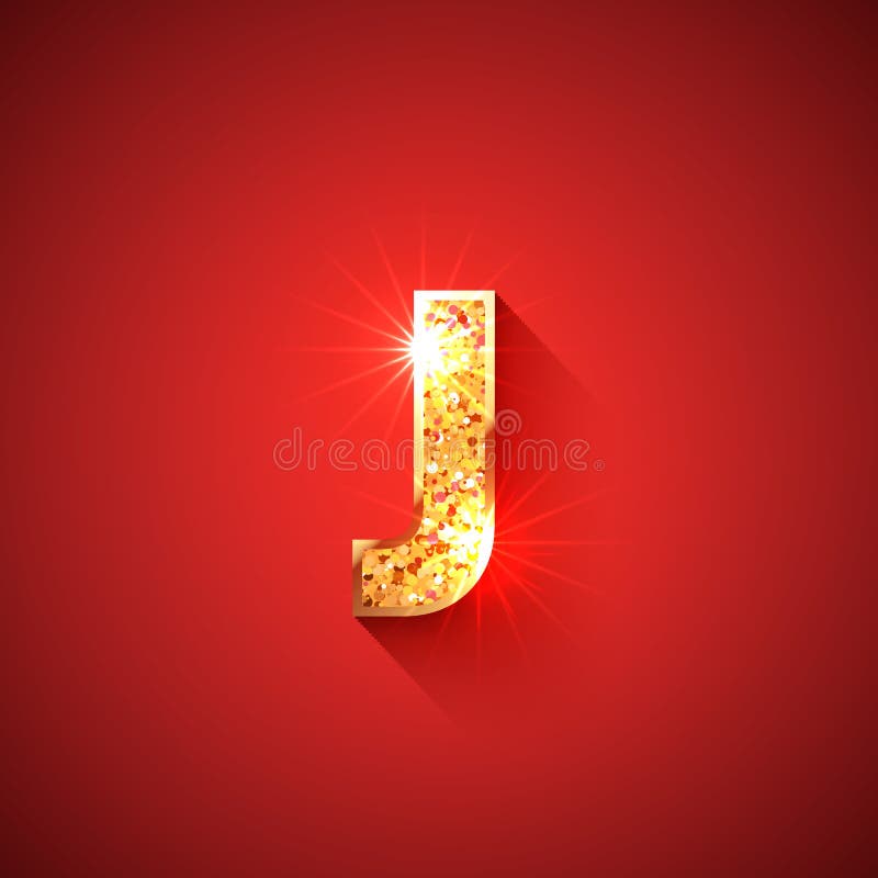 Leuchtender goldener Buchstabe j auf rotem Hintergrund lizenzfreie abbildung