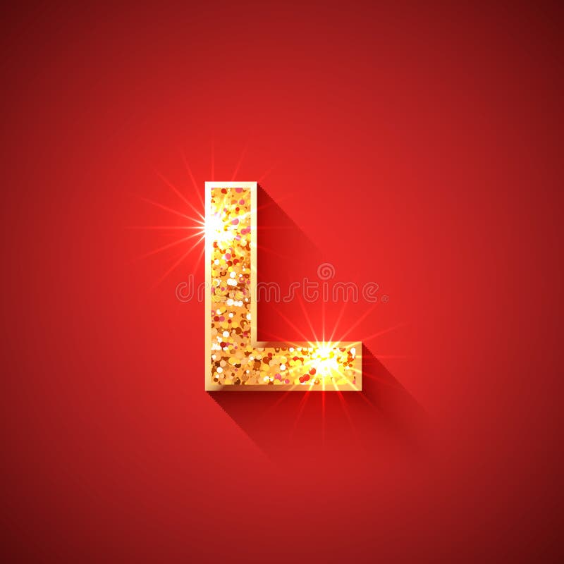 Leuchtender goldener Buchstabe l auf rotem Hintergrund lizenzfreie abbildung