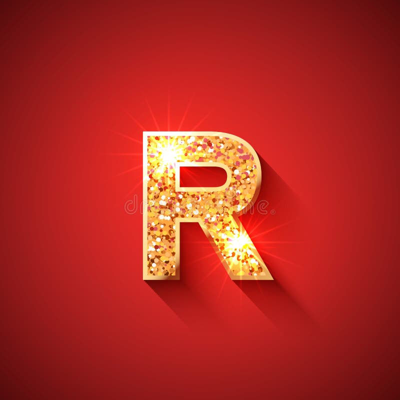 Leuchtender goldener Buchstabe r auf rotem Hintergrund vektor abbildung