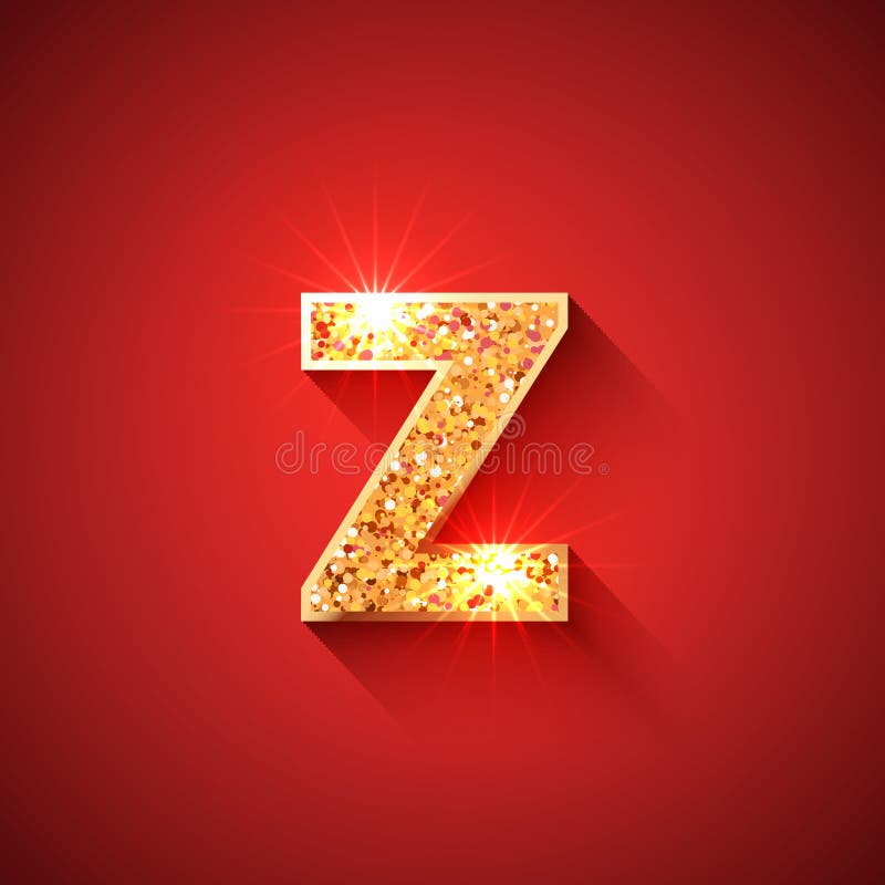 Leuchtender goldener Buchstabe z auf rotem Hintergrund stock abbildung