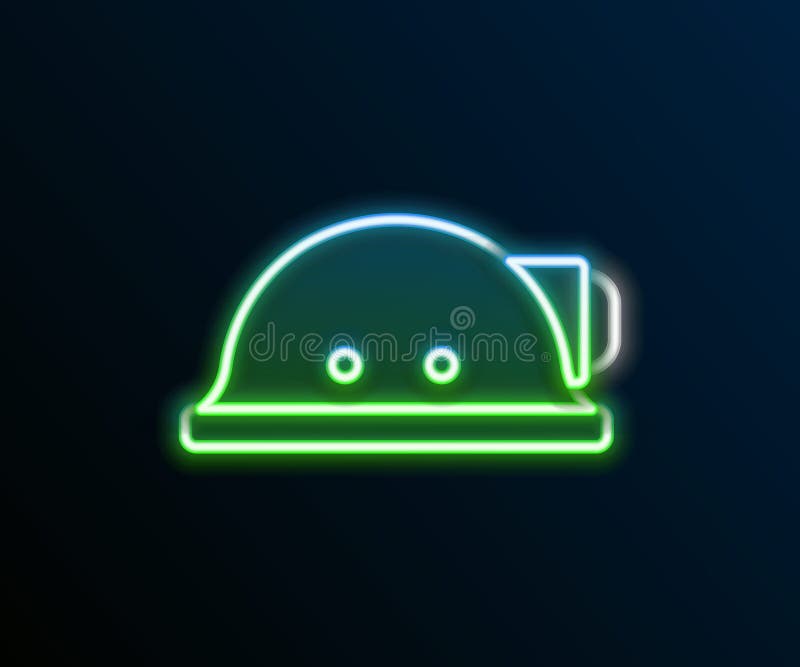 Leuchtendes Neon Line Miner Helm-Symbol isoliert auf schwarzem Hintergrund. Konzept der farbigen Kontur. Vektor stock abbildung