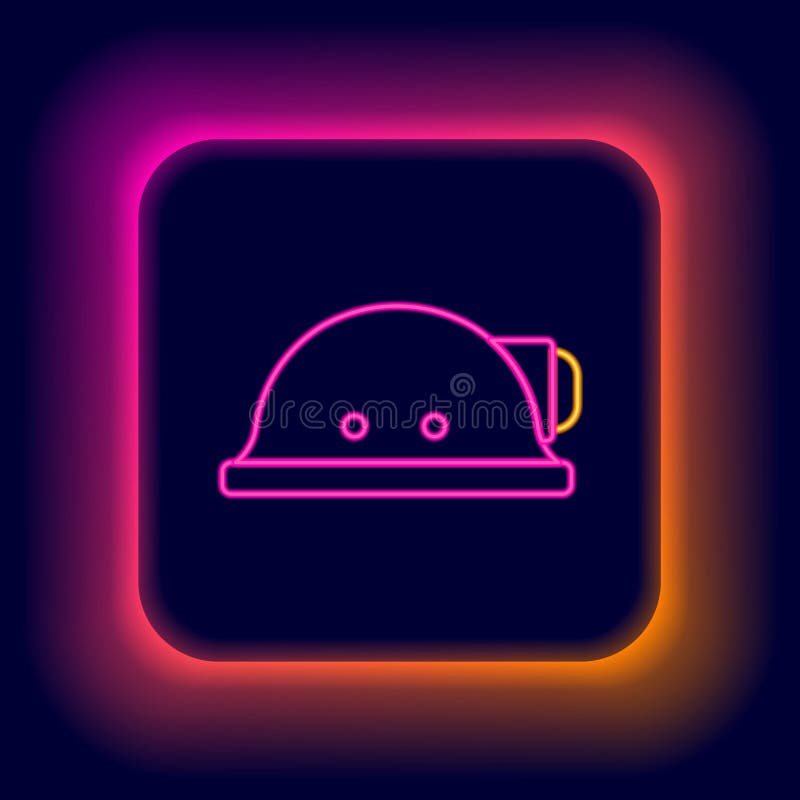 Leuchtendes Neon Line Miner Helm-Symbol isoliert auf schwarzem Hintergrund. Konzept der farbigen Kontur. Vektor stock abbildung