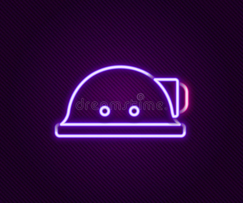 Leuchtendes Neon Line Miner Helm-Symbol isoliert auf schwarzem Hintergrund. Konzept der farbigen Kontur. Vektor lizenzfreie abbildung