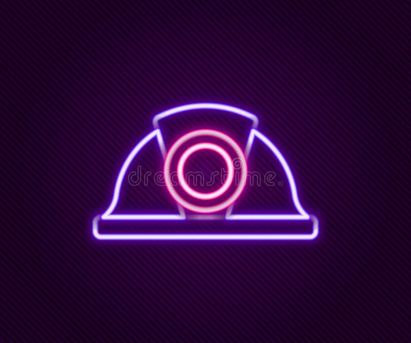 Leuchtendes Neon Line Miner Helm-Symbol isoliert auf schwarzem Hintergrund. Konzept der farbigen Kontur. Vektor lizenzfreie abbildung