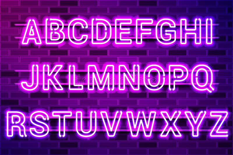 Leuchtendes violettes Neonlampenalphabet lizenzfreie abbildung