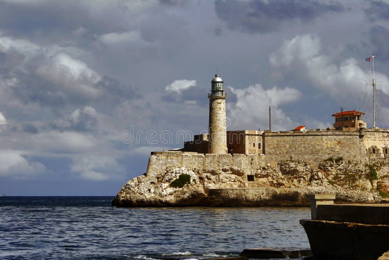 View on beacon from quay Malecon on ocean and Havana city. Cuba island. View on beacon from quay Malecon on ocean and Havana city. Cuba island.