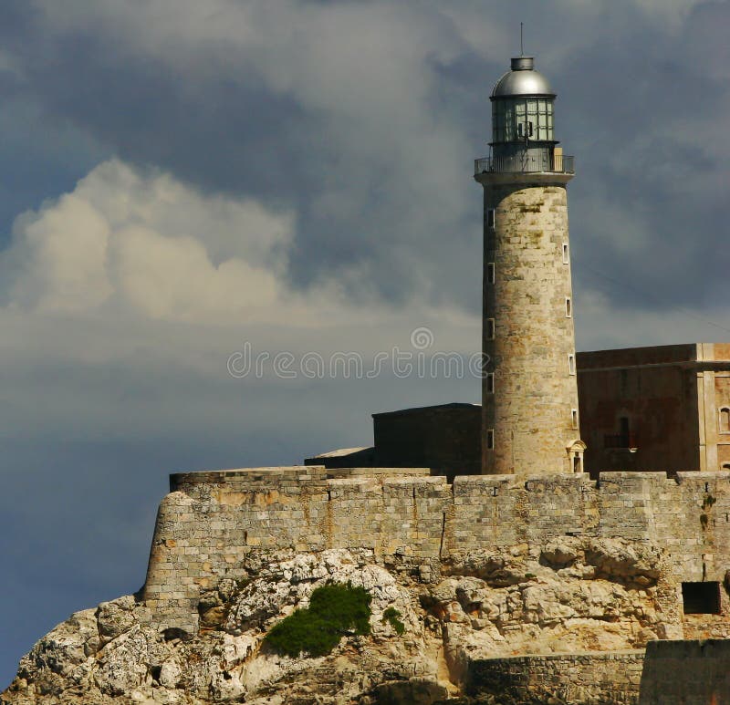 View on beacon from quay Malecon on ocean and Havana city. Cuba island. View on beacon from quay Malecon on ocean and Havana city. Cuba island.