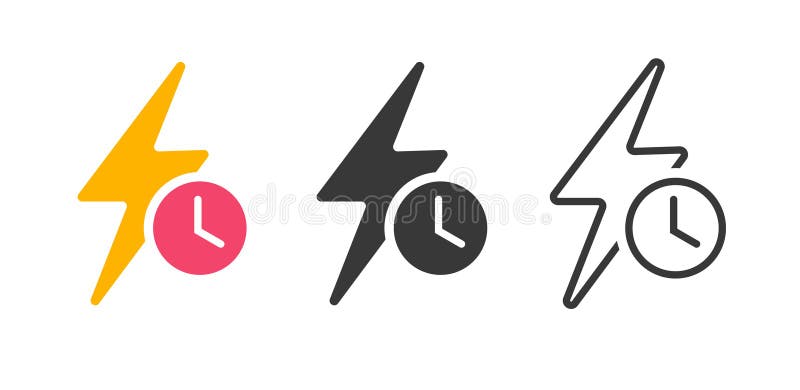 Leuchtsignal-Zeitsymbol mit Thunder-Schraubenschraube Blitzuhr-Vektor mit einfachem grafischem Set-Thunderbolzen-Timer-Stoppsymbol vektor abbildung