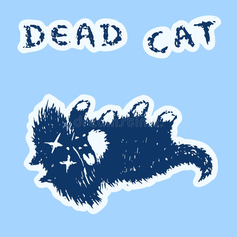 Cute fur the cat dead and lies. Blue background color. Vector illustration. Cute fur the cat dead and lies. Blue background color. Vector illustration.