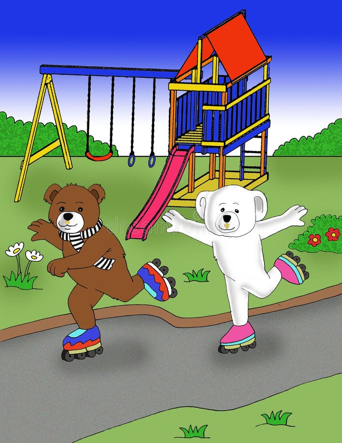 Leuk draag het spelen rolschaatsen in het parkbeeldverhaal vector illustratie Leuk draag het spelen rolschaatsen in het parkbeeldverhaal vector illustratie