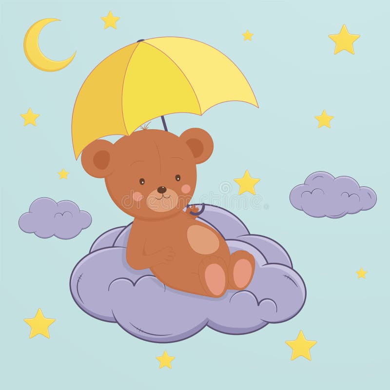 Leuk draag zit op maan onder een paraplu Kinderen` s ontwerp voor stock illustratie Leuk draag zit op maan onder een paraplu Kinderen` s ontwerp voor stock illustratie