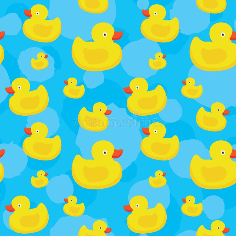 Leuk geel eenden naadloos vectorpatroon op blauwe achtergrond stock illustratie Leuk geel eenden naadloos vectorpatroon op blauwe achtergrond stock illustratie