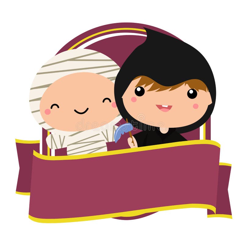 Leuk Halloween-kenteken met het kostuum van het brijjonge geitje vector illustratie Leuk Halloween-kenteken met het kostuum van het brijjonge geitje vector illustratie