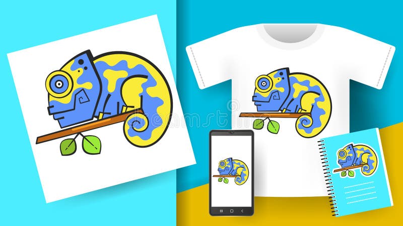 Leuk Hand Getrokken Beeldverhaalkameleon Vectordruk met Beeldverhaalkameleon De elementen van het ontwerp stock illustratie Leuk Hand Getrokken Beeldverhaalkameleon Vectordruk met Beeldverhaalkameleon De elementen van het ontwerp stock illustratie