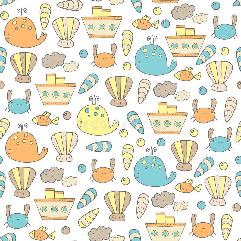 Leuk hand getrokken krabbel overzees naadloos patroon stock illustratie Leuk hand getrokken krabbel overzees naadloos patroon stock illustratie