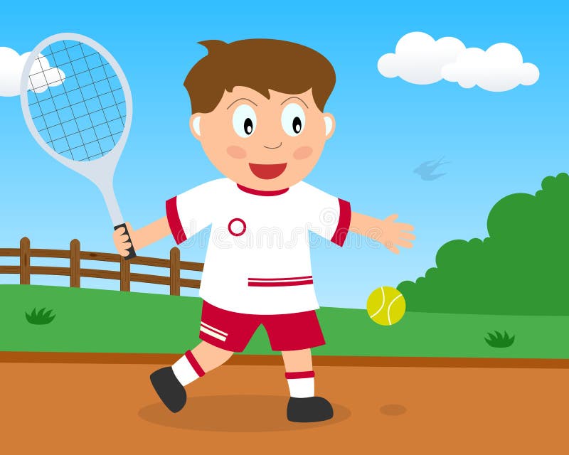 Leuk Jongens Speeltennis in het Park royalty-vrije illustratie Leuk Jongens Speeltennis in het Park royalty-vrije illustratie