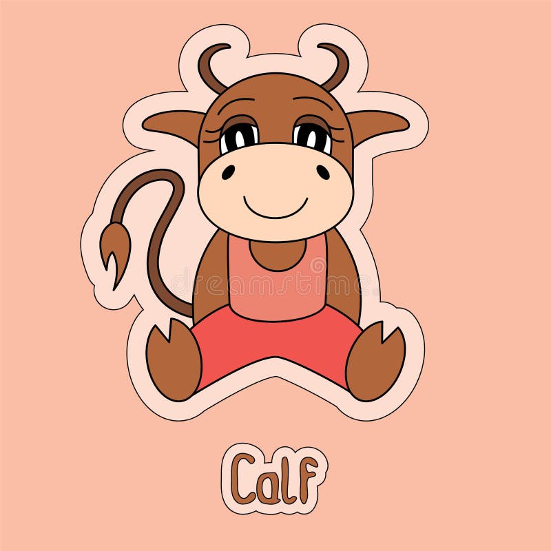 Leuk kalf, stier, koe, buffels, os, beeldverhaalsticker, grappig dier royalty-vrije illustratie Leuk kalf, stier, koe, buffels, os, beeldverhaalsticker, grappig dier royalty-vrije illustratie