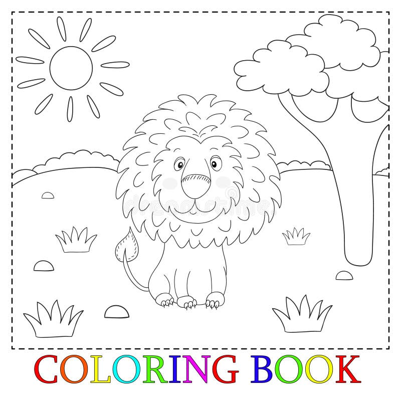 Leuk leeuwbeeldverhaal met hartillustratie Kleur en contour, kleurend boek stock illustratie Leuk leeuwbeeldverhaal met hartillustratie Kleur en contour, kleurend boek stock illustratie