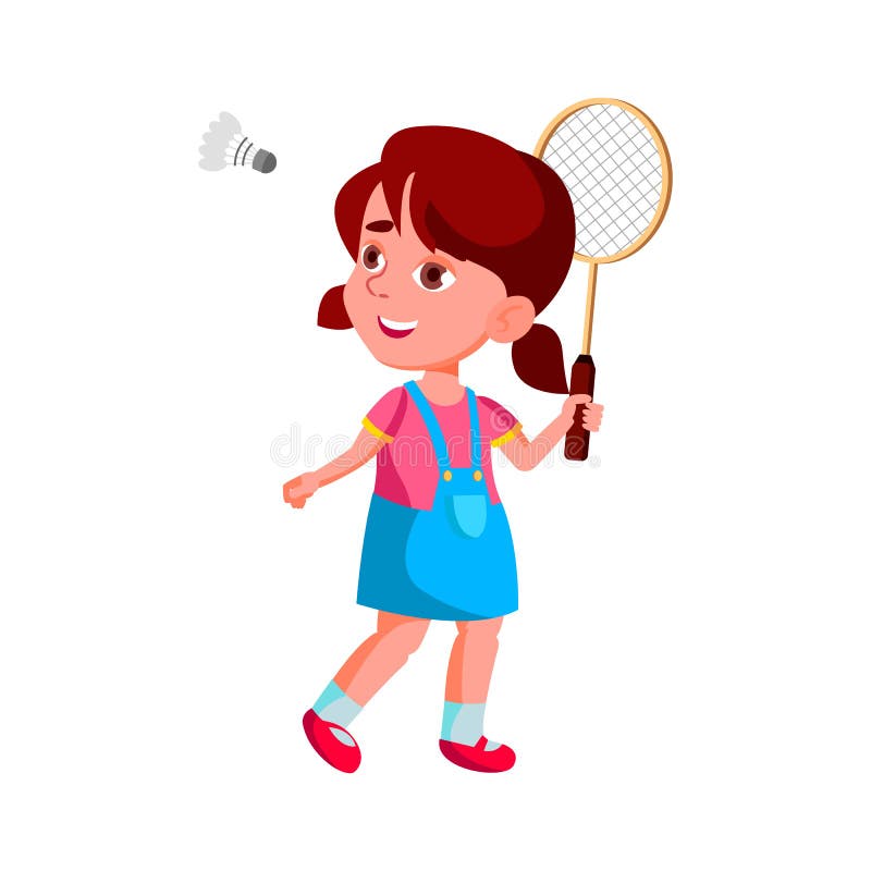 Illusie Uitdrukkelijk Eerlijk Leuk Meisje Dat Een Badminton-spel Speelt Met Shuttlecock-tekenfilm Vector  Illustratie - Illustration of kind, hoog: 220929956