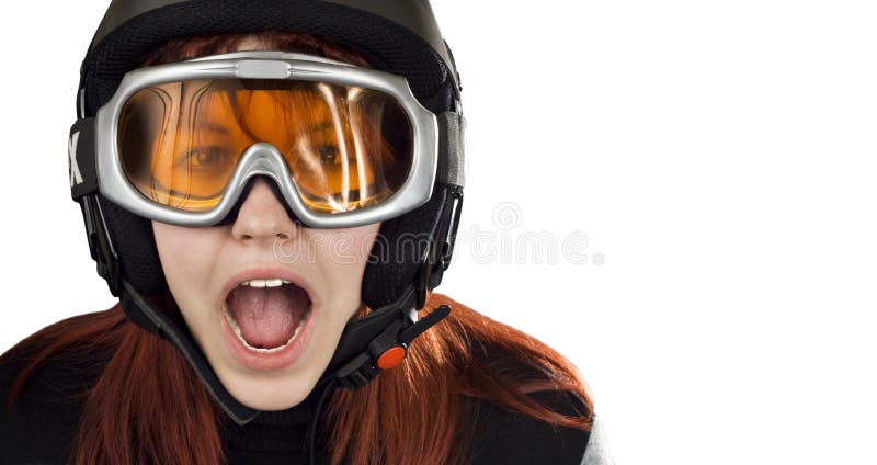 Leuk meisje met het snowboarding van helm en beschermende brillen royalty-vrije stock foto's Leuk meisje met het snowboarding van helm en beschermende brillen royalty-vrije stock foto's