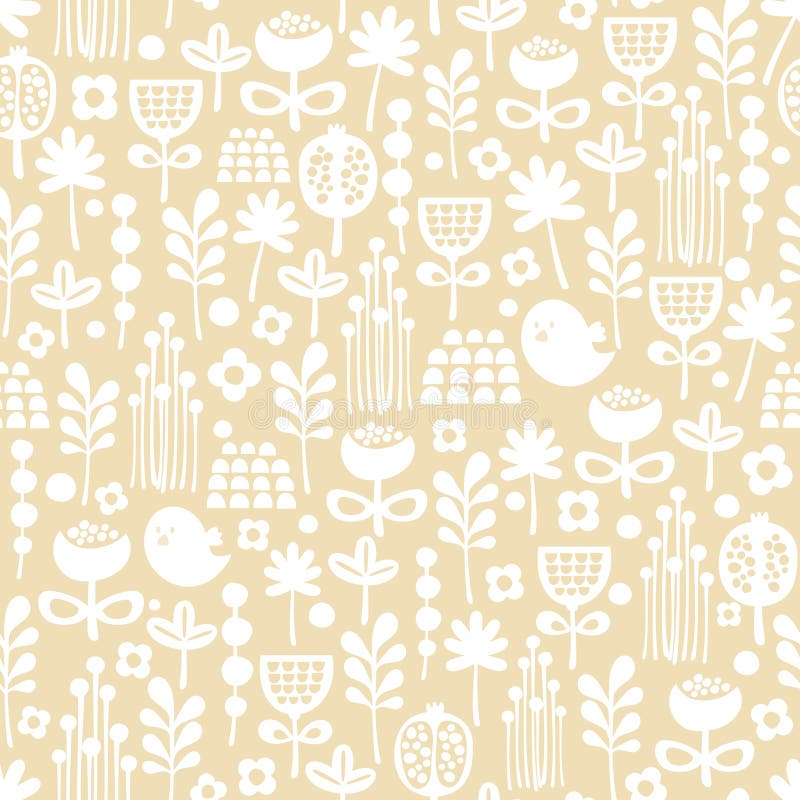 Leuk naadloos patroon van beeldverhaalvogels en flora. stock illustratie Leuk naadloos patroon van beeldverhaalvogels en flora. stock illustratie