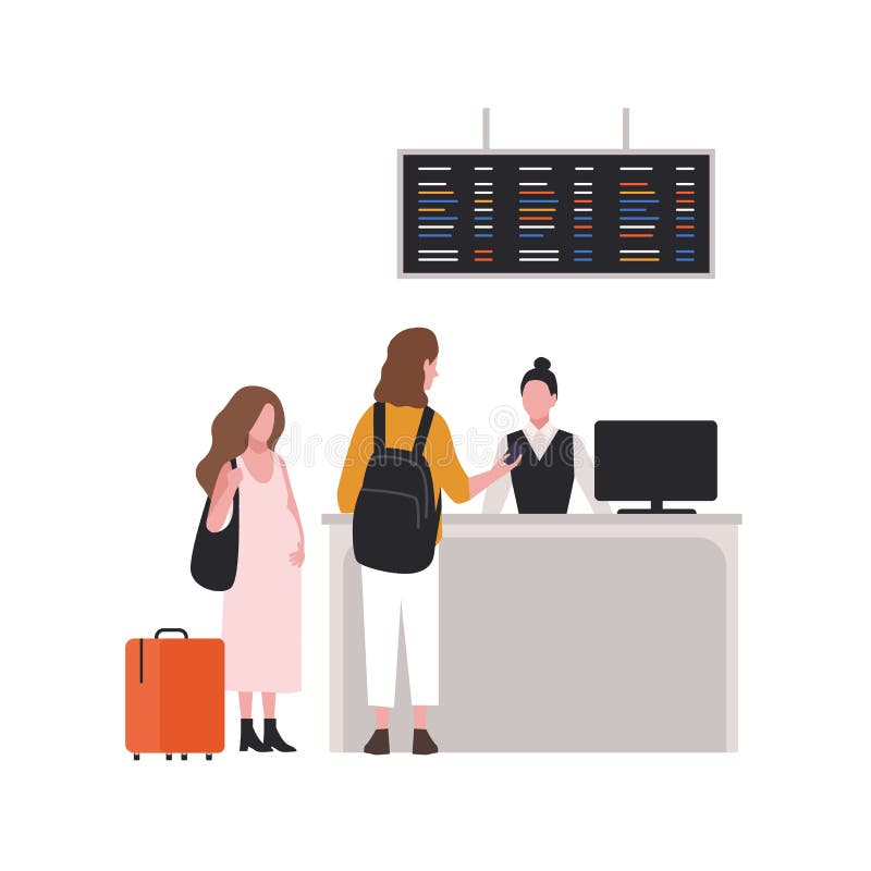 Leuk paar bij controlebureau of paspoortcontrole Paar toeristen met bagage bij luchthaventerminal Familie met bagage royalty-vrije illustratie Leuk paar bij controlebureau of paspoortcontrole Paar toeristen met bagage bij luchthaventerminal Familie met bagage royalty-vrije illustratie