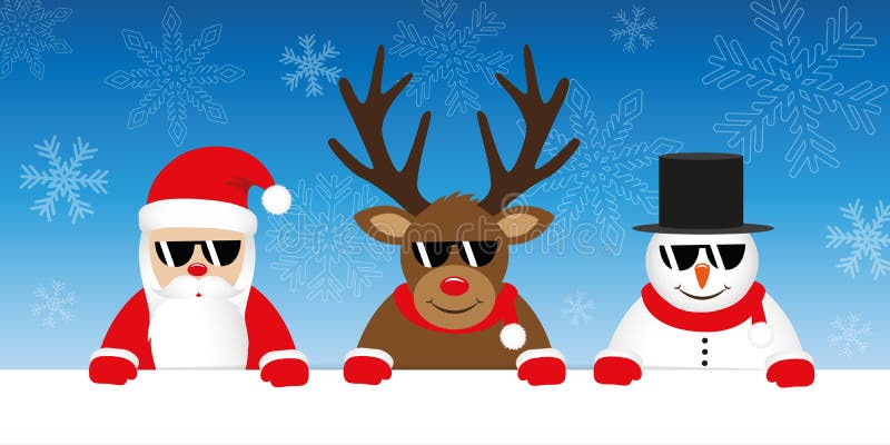 Leuk rendier de Kerstman en sneeuwmanbeeldverhaal met zonnebril op sneeuw de winterachtergrond stock illustratie Leuk rendier de Kerstman en sneeuwmanbeeldverhaal met zonnebril op sneeuw de winterachtergrond stock illustratie