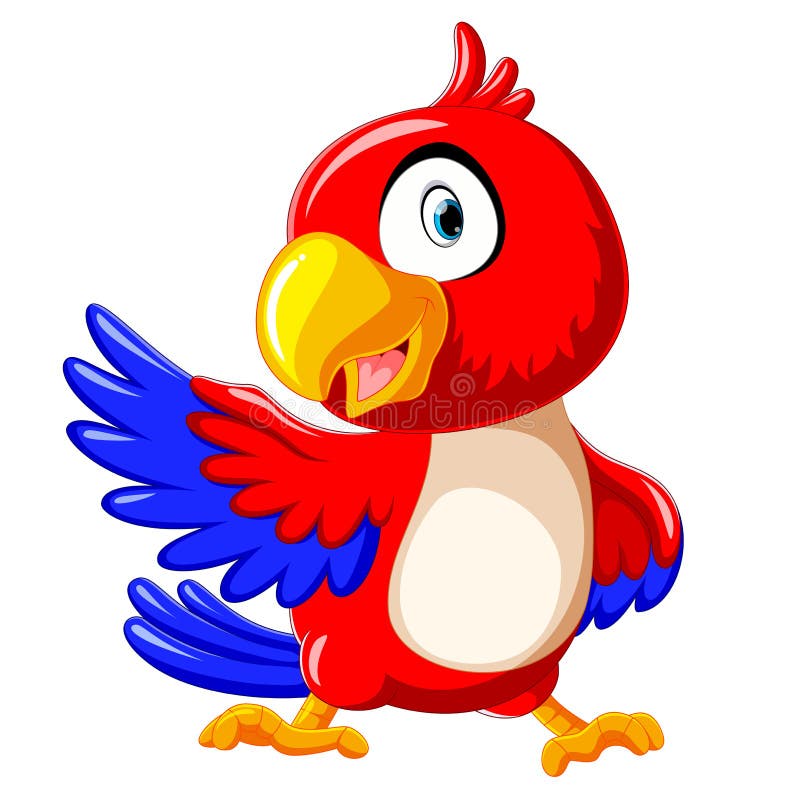 Leuk rood papegaaibeeldverhaal met presentatie stock illustratie Leuk rood papegaaibeeldverhaal met presentatie stock illustratie