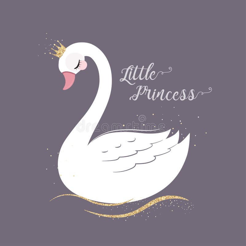 Leuk schittert Weinig Prinses Swan met goud kroon vector illustratie Leuk schittert Weinig Prinses Swan met goud kroon vector illustratie
