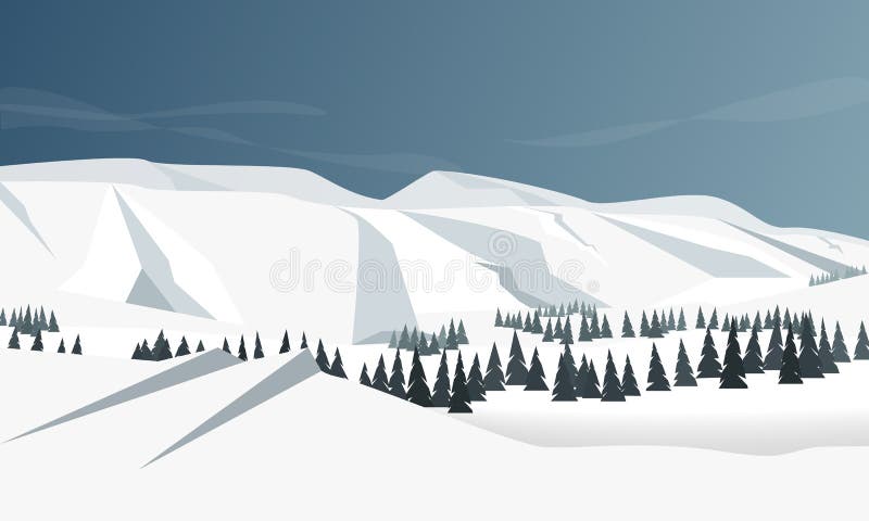 Leuk vlak de winterlandschap met berg, bos en wolkenillustratie Ideaal voor Web, de dekkingsuitnodiging van de kaartaffiche, broc stock illustratie Leuk vlak de winterlandschap met berg, bos en wolkenillustratie Ideaal voor Web, de dekkingsuitnodiging van de kaartaffiche, broc stock illustratie