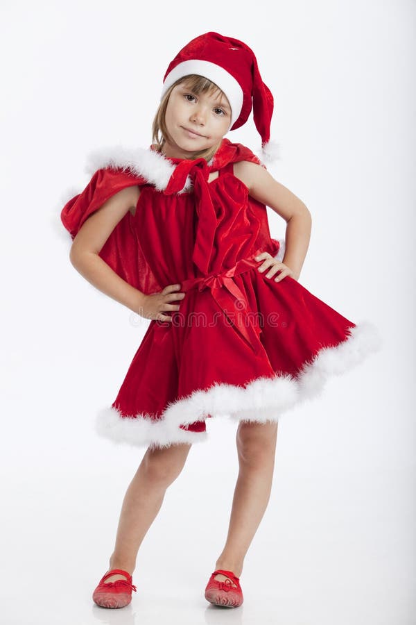 Leuk weinig Misser Santa, 5 jaar oud meisjes stock afbeelding Leuk weinig Misser Santa, 5 jaar oud meisjes stock afbeelding