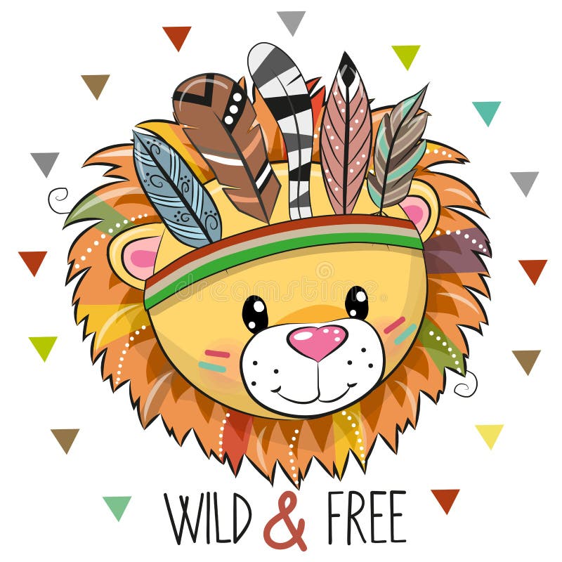 Leuke Beeldverhaal stammenleeuw met veren royalty-vrije illustratie Leuke Beeldverhaal stammenleeuw met veren royalty-vrije illustratie