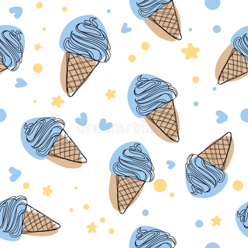 Leuke blauwe het patroon van het beeldverhaalroomijs naadloze vectorillustratie als achtergrond vector illustratie Leuke blauwe het patroon van het beeldverhaalroomijs naadloze vectorillustratie als achtergrond vector illustratie