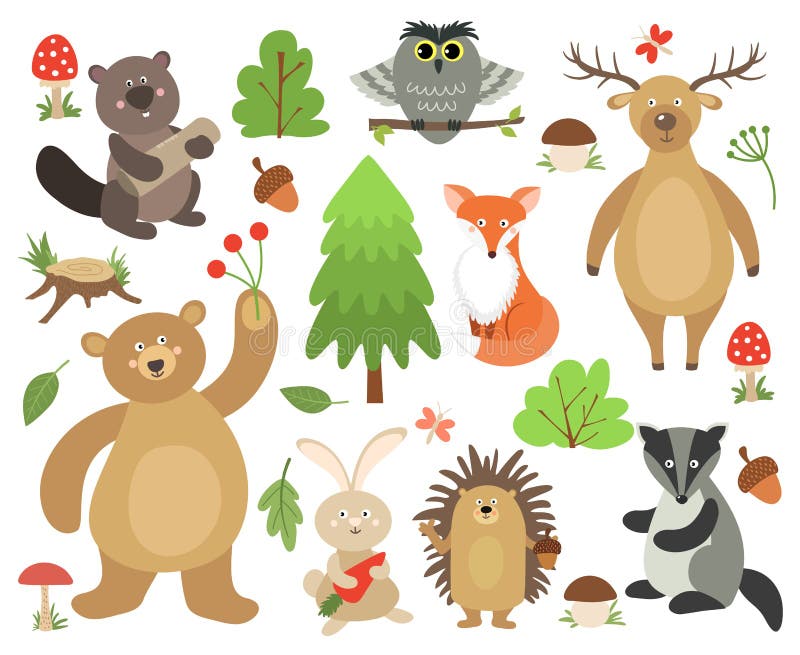 Leuke bosdieren De de hertenuil van de bevervos draagt de das van de hazenegel Beeldverhaal bos dierlijke inzameling vector illustratie Leuke bosdieren De de hertenuil van de bevervos draagt de das van de hazenegel Beeldverhaal bos dierlijke inzameling vector illustratie